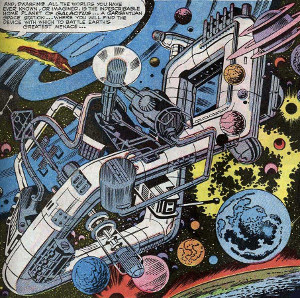 Joe inks one of Jack Kirby's big panels